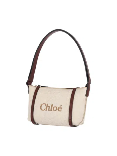 Chloé Structured Canvas Shoulder Bag With Leather Accents