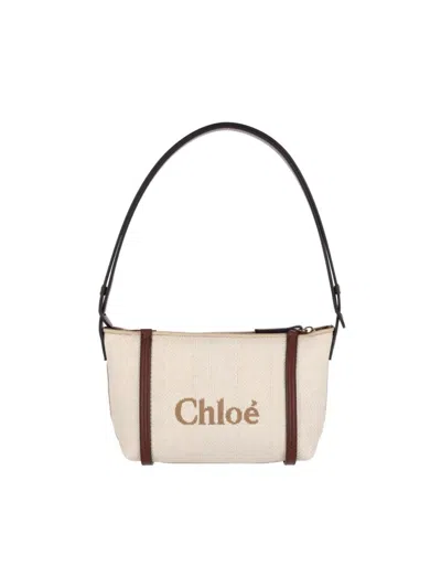 Chloé Structured Canvas Shoulder Bag With Leather Accents