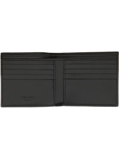 Alexander Mcqueen Bifold Wallet In Smooth Calf Leather With Logo Print