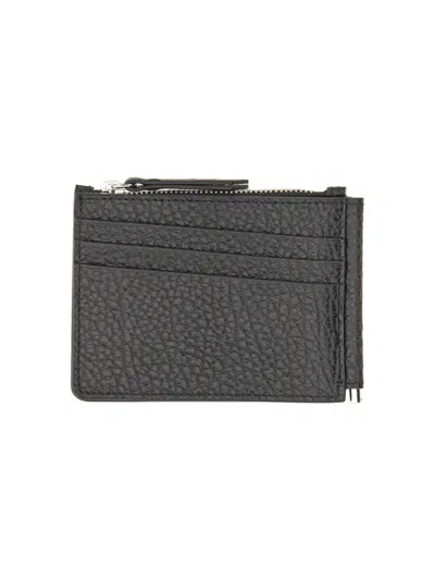 Maison Margiela Textured Black Leather Card Holder With Logo In Black