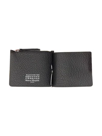 Maison Margiela Textured Black Leather Card Holder With Logo In Black