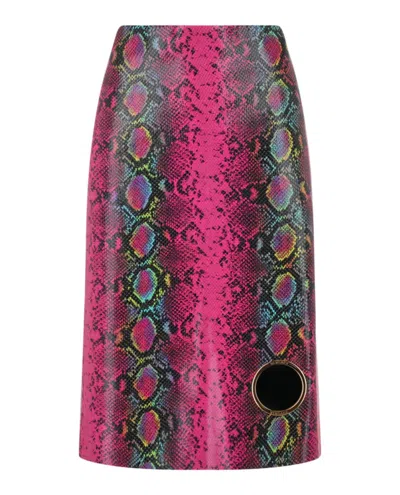 Versace Python-print Leather Midi Skirt In Multi