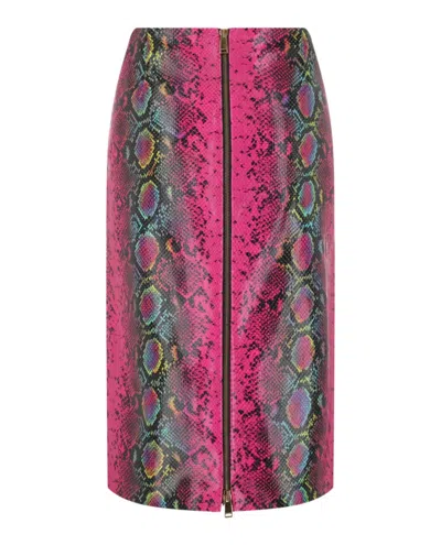 Versace Python-print Leather Midi Skirt In Multi