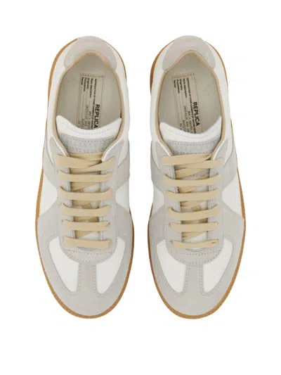 Maison Margiela Women Replica Low-top Leather Sneakers With Suede Inserts In White