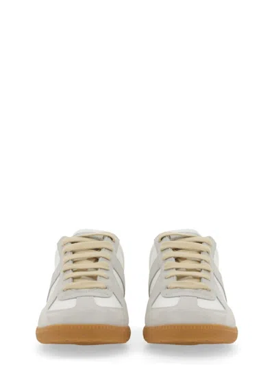 Maison Margiela Women Replica Low-top Leather Sneakers With Suede Inserts In White