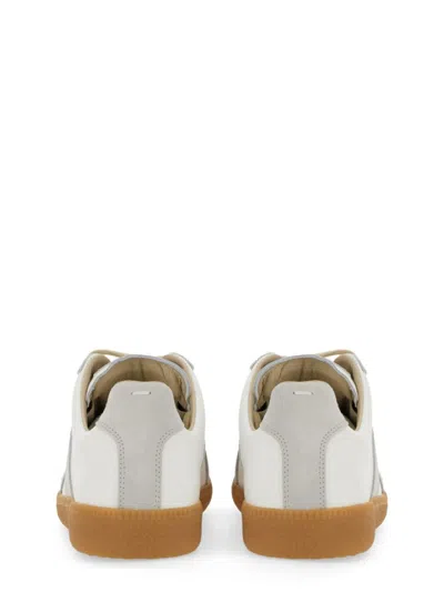 Maison Margiela Women Replica Low-top Leather Sneakers With Suede Inserts In White