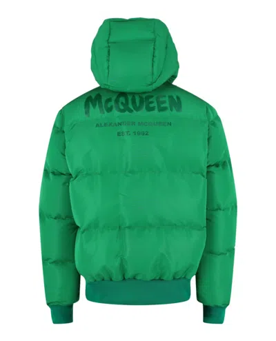 Alexander Mcqueen Graffiti Print Puffer Jacket In Green