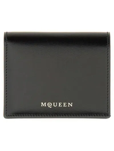 Alexander Mcqueen Calfskin Wallet With Embossed Logo In Black