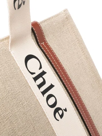Chloé Structured Tote Bag With Leather And Linen Blend
