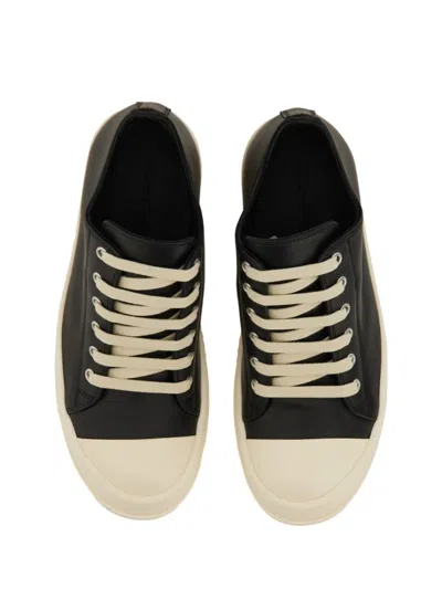 Rick Owens Low-top Leather Sneaker Contrast Sole In Black