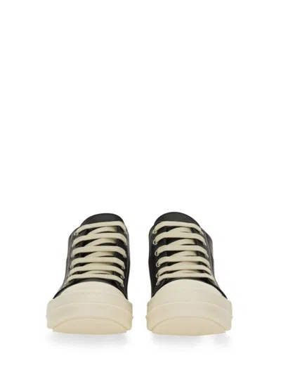 Rick Owens Low-top Leather Sneaker Contrast Sole In Black