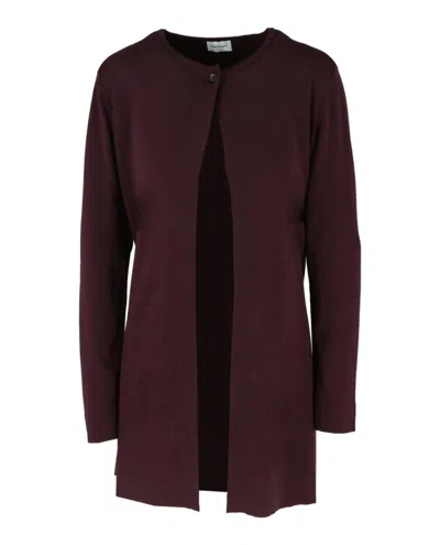 Ferragamo Long Sleeve Silk-blend Sweater In Burgundy