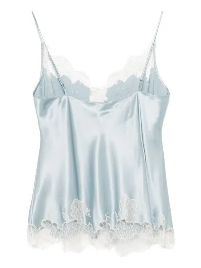 Carine Gilson Satin Silk Top In Blue