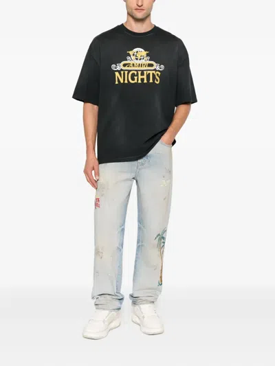 Amiri Night Graphic Print Crew Neck Short Sleeves In Black