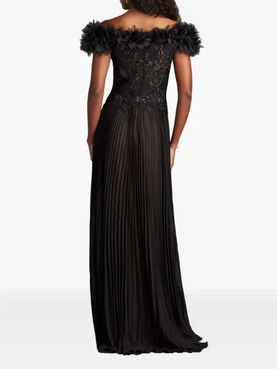 Tadashi Shoji Margaux Off-shoulder Floral Ruffle Trim Gown In Black