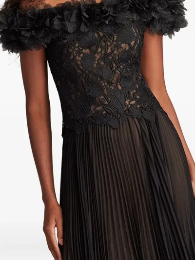 Tadashi Shoji Margaux Off-shoulder Floral Ruffle Trim Gown In Black