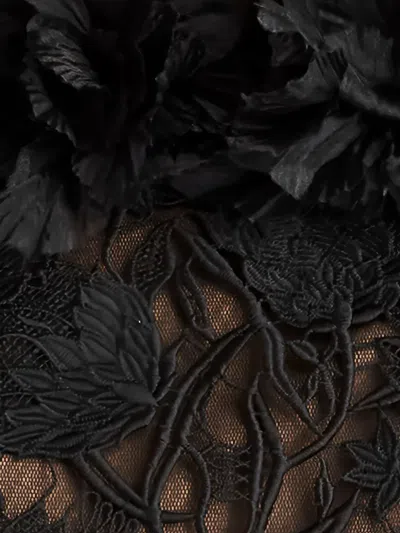 Tadashi Shoji Margaux Off-shoulder Floral Ruffle Trim Gown In Black
