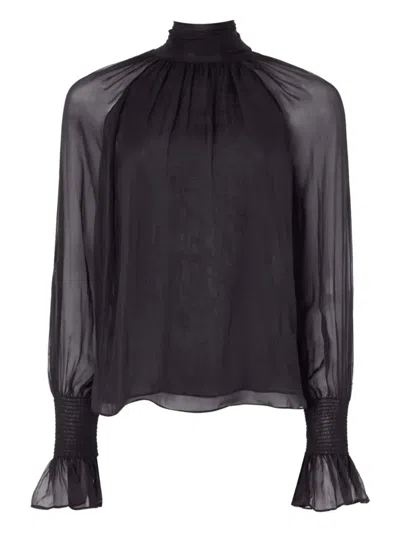 Temperley London Quintette Ruffled-cuff Blouse In Black