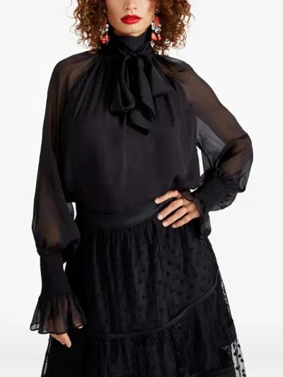 Temperley London Quintette Ruffled-cuff Blouse In Black