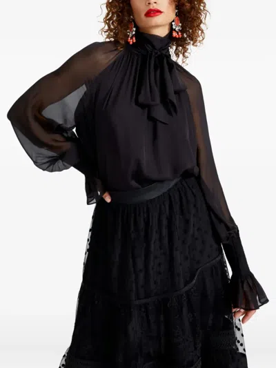 Temperley London Quintette Ruffled-cuff Blouse In Black