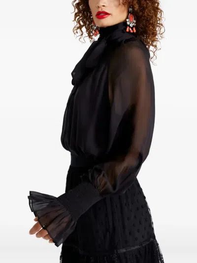 Temperley London Quintette Ruffled-cuff Blouse In Black