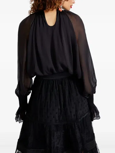 Temperley London Quintette Ruffled-cuff Blouse In Black