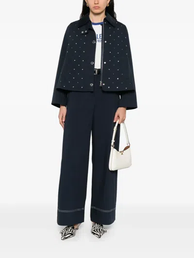 Maje Short Velvet Collar Studded Jacket In Black