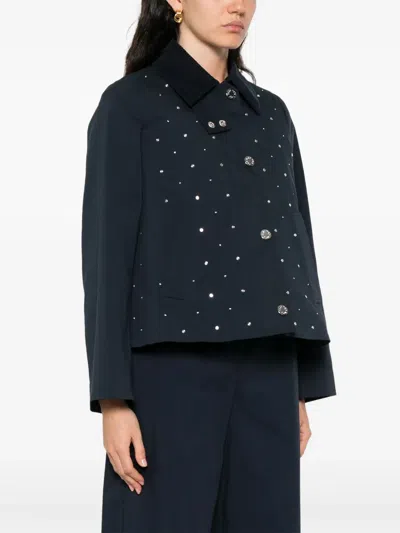 Maje Short Velvet Collar Studded Jacket In Black