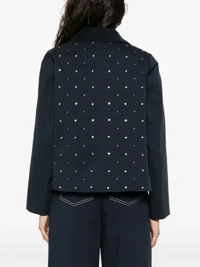 Maje Short Velvet Collar Studded Jacket In Black