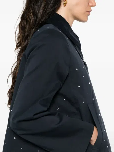 Maje Short Velvet Collar Studded Jacket In Black