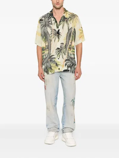 Amiri Convertible-collar Printed Satin-jacquard Shirt In Neutral