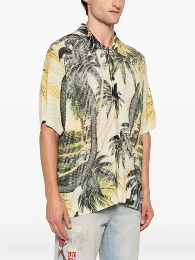 Amiri Convertible-collar Printed Satin-jacquard Shirt In Neutral