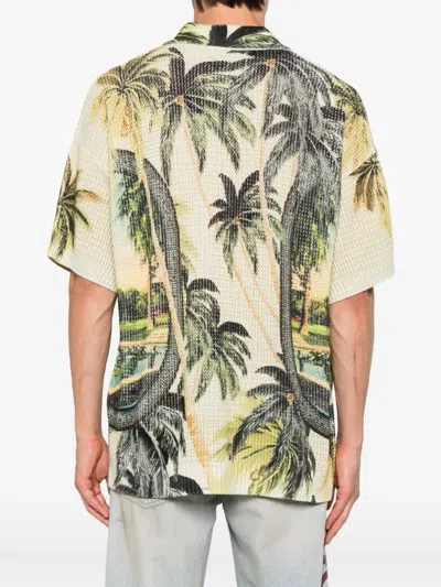 Amiri Convertible-collar Printed Satin-jacquard Shirt In Neutral
