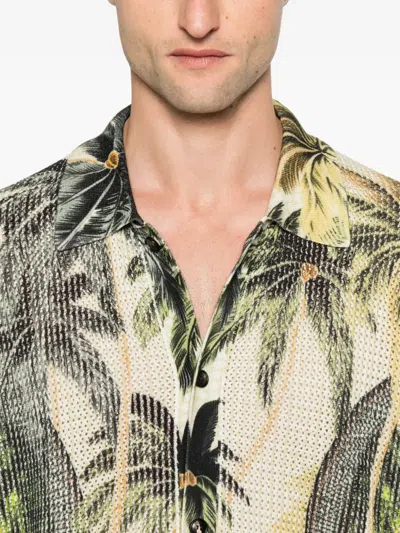 Amiri Convertible-collar Printed Satin-jacquard Shirt In Neutral