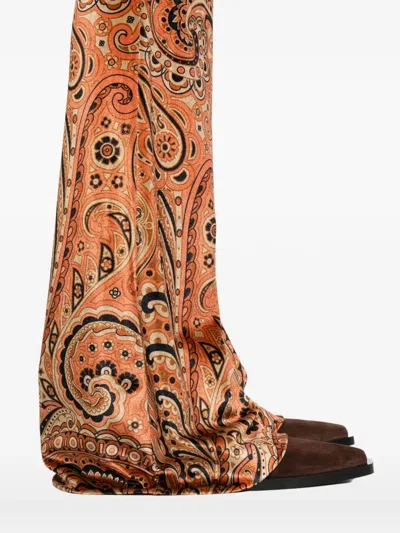 Etro Paisley-print Flared Viscose Trousers In Orange
