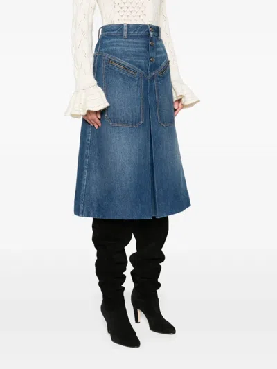 Chloé Denim Midi Skirt In Blue