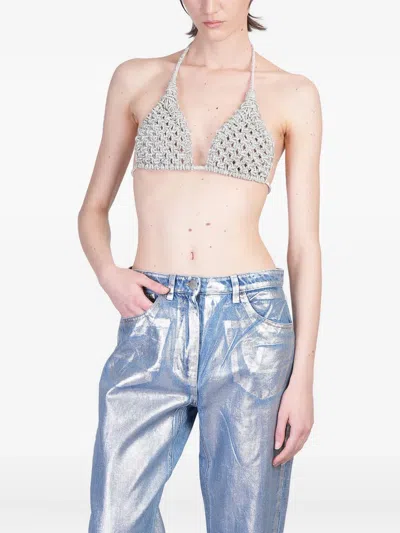Hibourama Diamond Bra Topwear In Silver Resin In Gray