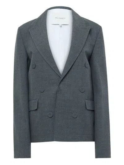 Jw Anderson Double-breasted Wool Blazer In Gray