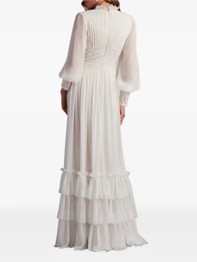 Tadashi Shoji Ruffle Pleated Long Sleeve Chiffon Gown In Gray