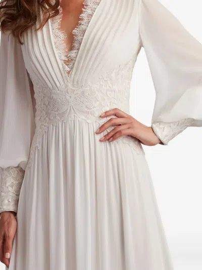 Tadashi Shoji Ruffle Pleated Long Sleeve Chiffon Gown In Gray