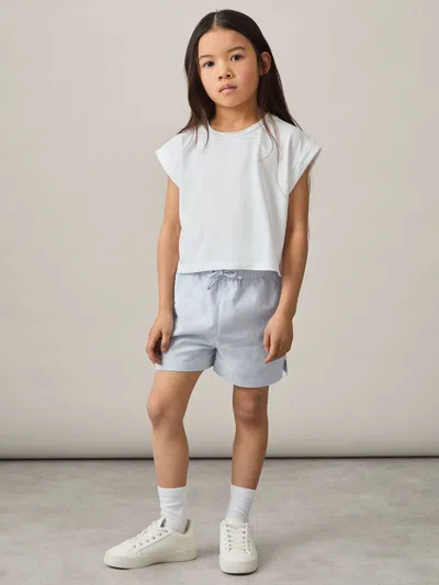 Reiss Soft Blue 4-9 Yrs Cotton-linen Drawstring Shorts In White