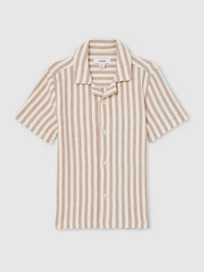 Reiss Stone/white Trig Textured Stripe Cuban-collar Shirt In Multi