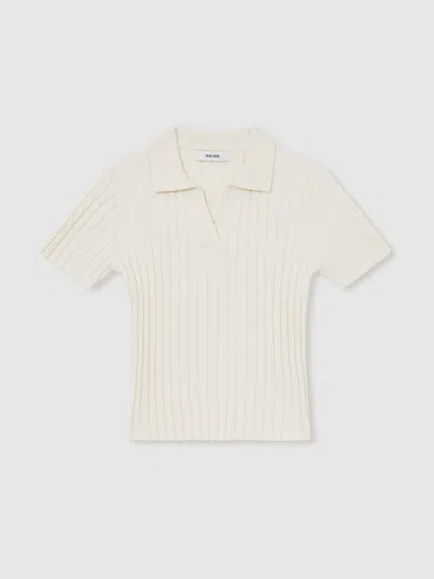 Reiss Ivory 13-14 Yrs Rib-knit Polo Top In White