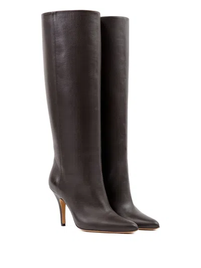 Mm6 Maison Margiela Mm6 By Maison Margiela Pointed Toe Knee-high Boot With White Stitch Detail In Black