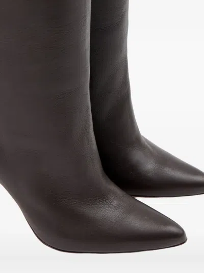 Mm6 Maison Margiela Mm6 By Maison Margiela Pointed Toe Knee-high Boot With White Stitch Detail In Black