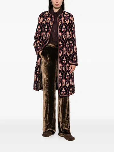 Etro Velvet Wide Leg Trousers With Elastic Waistband In Brown