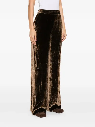 Etro Velvet Wide Leg Trousers With Elastic Waistband In Brown