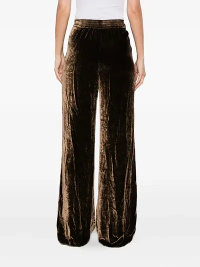Etro Velvet Wide Leg Trousers With Elastic Waistband In Brown