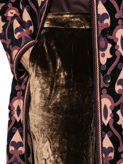 Etro Velvet Wide Leg Trousers With Elastic Waistband In Brown