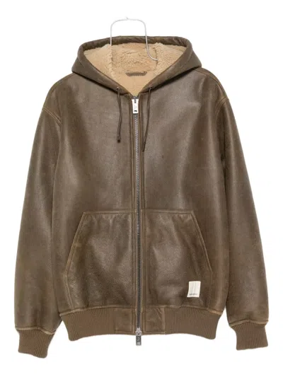 Emporio Armani Lamb Shearling Oversized-fit Blouson In Brown